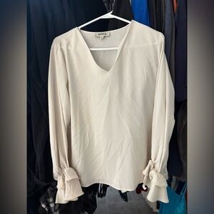 Cream Long-Sleeve V-Neck Blouse